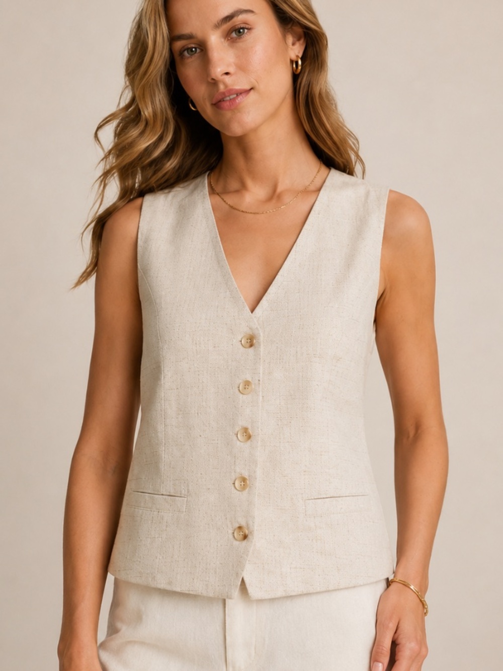 NWT Gabby Isabella - Metallic Linen Blend Vest - SzL